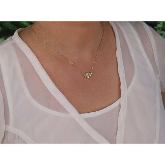 Gold Over Sterling Silver Bee Necklace 15 1/2" to 18" Minimalist - Picture 2 of 8